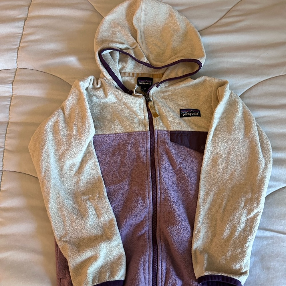 Patagonia Cream and Purple Fleece Hoodie Sweatshirt